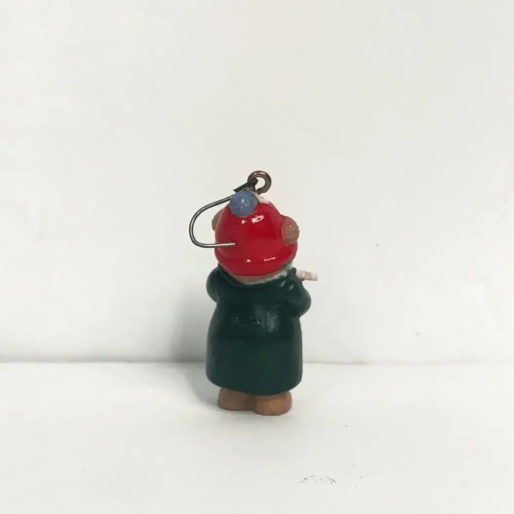 vintage miniature bear in hat caroling book ornament plastic 1.5 inches‎